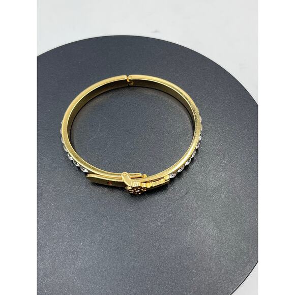 MY FLAT in LONDON Crown Gold Tone Buckle Belt Rhinestone Hinged  Bangle Bracelet - Picture 8 of 8